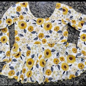 Toddler girl’s 3T handmade long sleeve sunflower peplum top